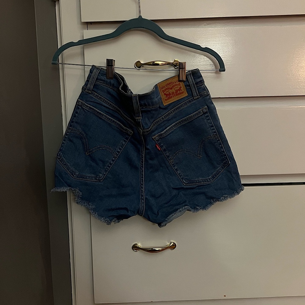 Levi Distressed High Waisted Blue Denim Shorts